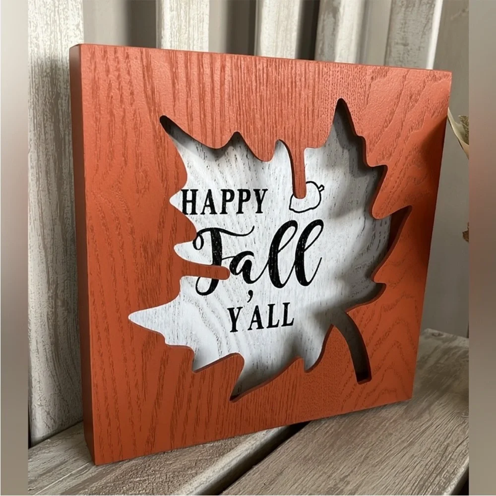 Fall Leaf 'Happy Fall Y’all ' Wooden Decor Sign & Floral 🍃🆕🍃